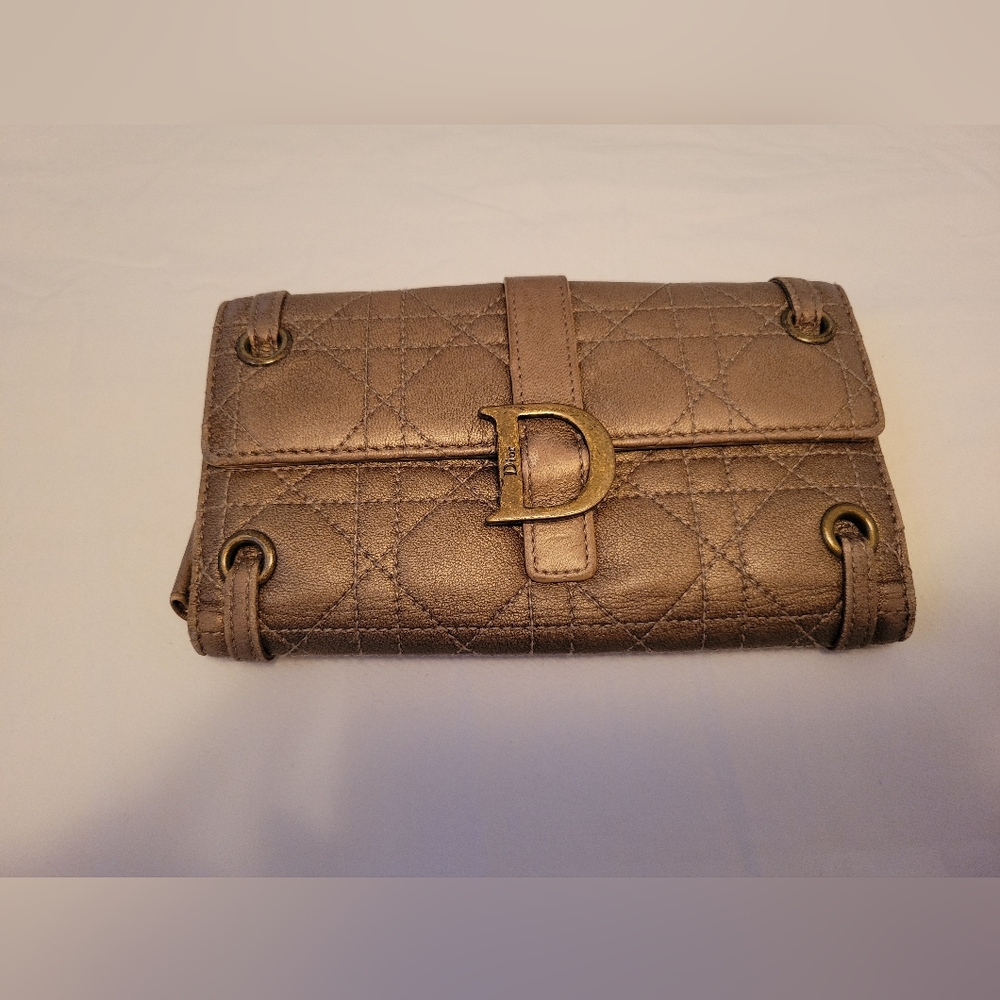 Christian Dior Metallic Cannage Leather Wallet – Logo Buckle – Vintage